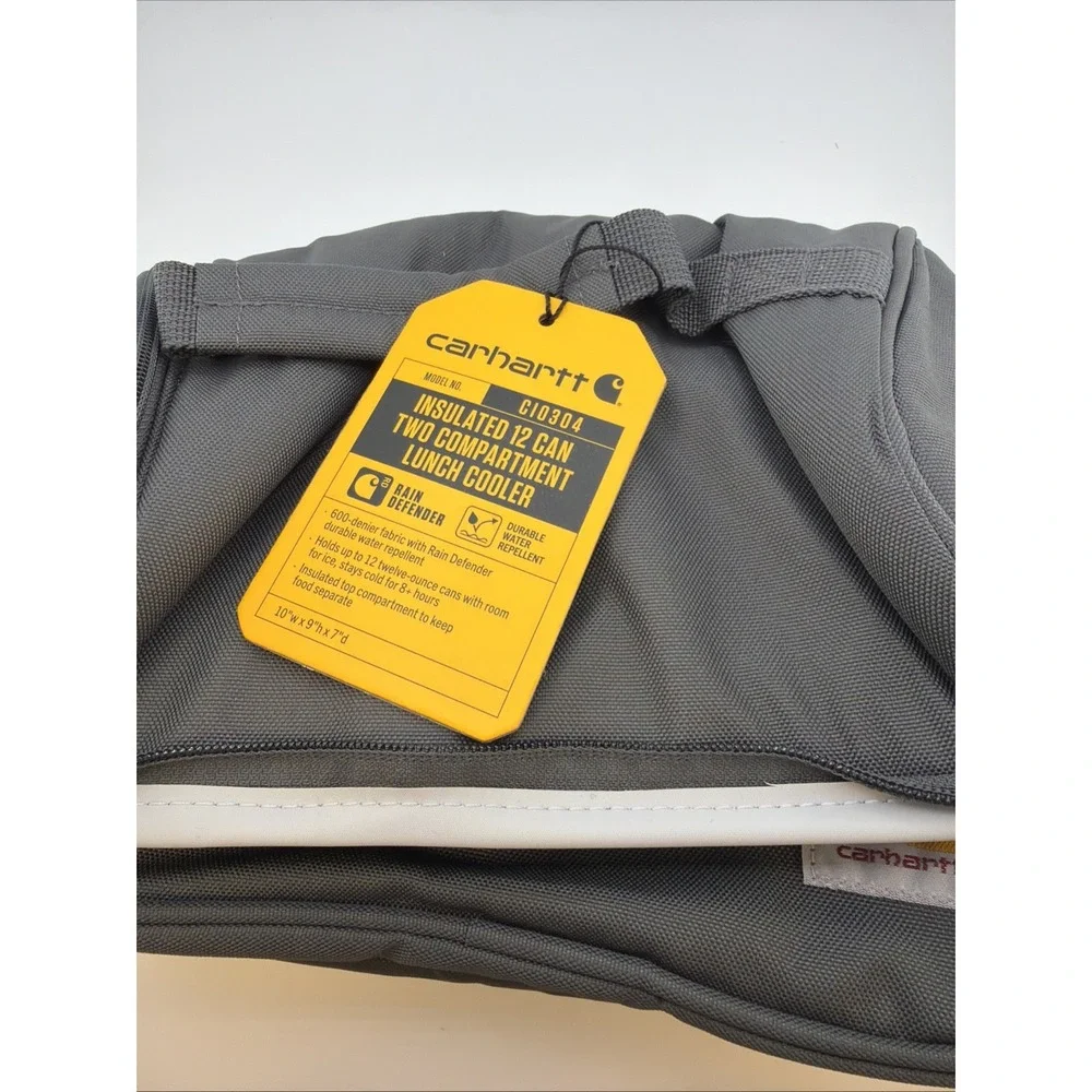 New Carhartt Fully Insulated 12 Can Two Compartment Lunch Cooler Gray